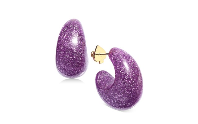  Gold-Tone or Silver-Tone Glitter Small Hoop Earrings, Purple