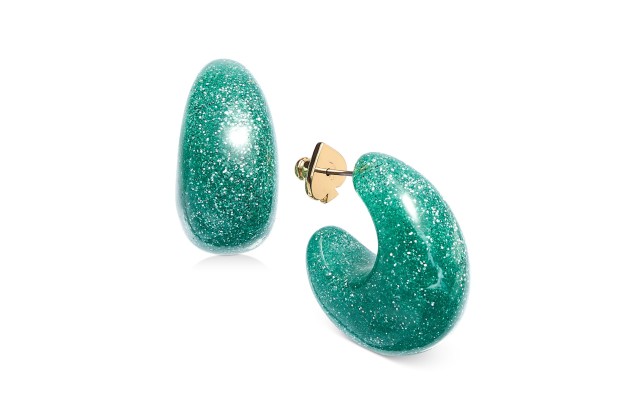  Gold-Tone or Silver-Tone Glitter Small Hoop Earrings, Turquise