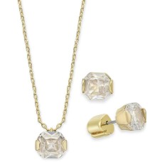 Kate Spade New York Gold-Tone Princess-Cut Cubic Zirconia Clear Pendant Necklace and Stud Earrings Set, 16″ + 3″ Extender