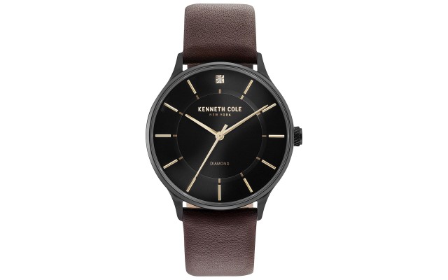  New York Men’s Brown Leather Strap Watch 40mm, Black