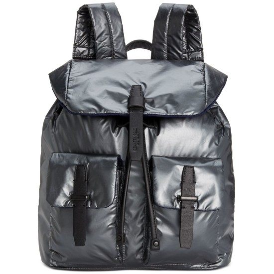  New York Vesey Water Resistant Backpack Nylon Drawstring Secret Strap Pockets (Gunmetal)