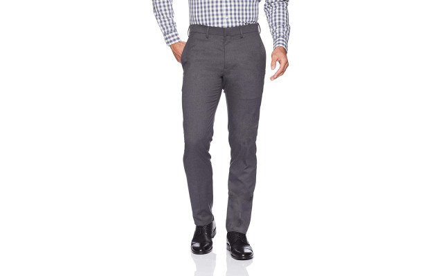  Men’s Shadow Check Stretch Slim Fit Dress Pants, Charcoal, 36X34