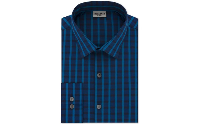 Reaction Men’s Slim-Fit All Day Flex Check Dress Shirts, Blue, 17X32-33