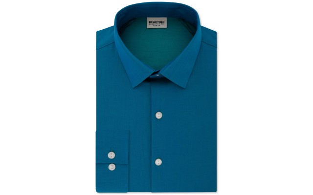  Reaction Men's Slim-Fit All Day Flex Performance Stretch Solid Dress Shirts, Blue, 17.5 Neck 36 37'' Sleeve