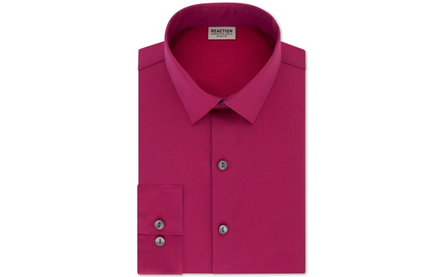  Reaction Men’s Slim-Fit All Day Flex Solid Dress Shirt, Magenta,17.5″X 32″-33″