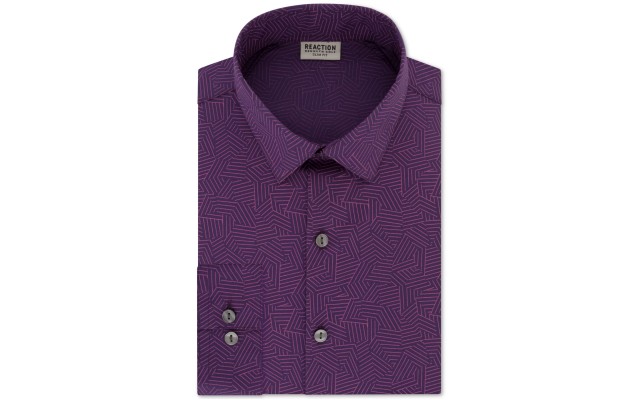  Reaction Men’s Slim-Fit Stretch Performance Dress Shirt, Purple, 15.5X32-33