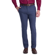 Kenneth Cole REACTION Men’s Stretch Sharkskin Plaid Slim Fit Flat Front Dress Pants (Navy, 36×30)
