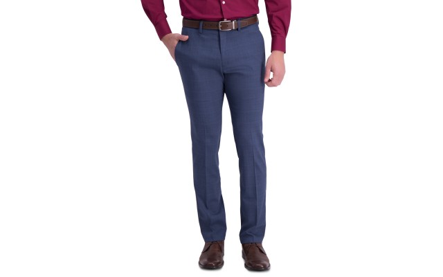  REACTION Men’s Stretch Sharkskin Plaid Slim Fit Flat Front Dress Pants (Navy, 36×30)