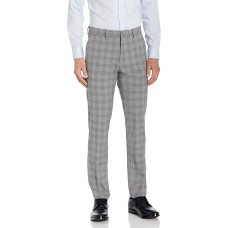 Kenneth Cole REACTION Men’s Stretch Traditional Plaid Slim Fit Flat Front Flex Waistband Dress Pant (Light Grey, 36 X 30)