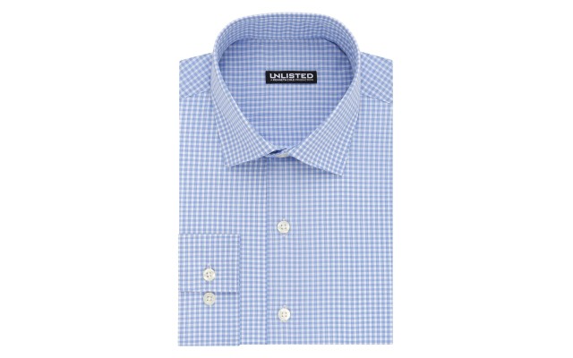  Unlisted Men’s Slim Fit Check Spread Collar Dress Shirt (Blue18-18.5×34-35)