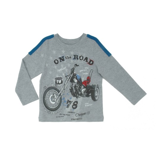  Baby Boys On The Road Graphic Printed Peruvian Cotton T-Shirt – Long Sleeve, Crewneck, Heather Grey, 12-18 M