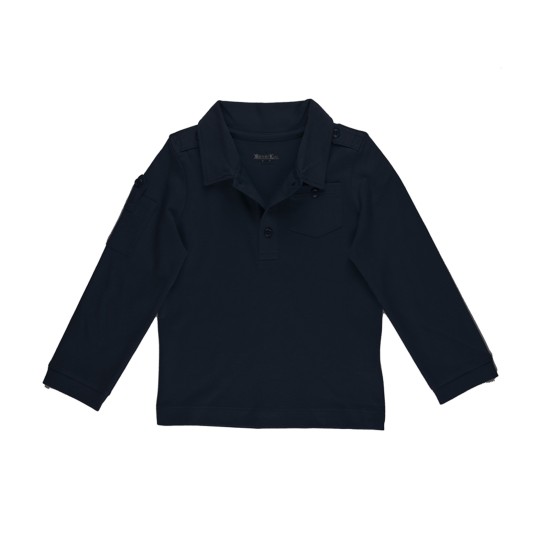  Baby Boys Solid Cargo Polo Peruvian Cotton T-Shirt – Long Sleeve, Polo Neck With 3 Buttons, Navy, 18-24M