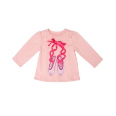 Kidsy Baby Girls Ballerina Ribbon Peruvian Cotton T-Shirt – Puff-ish Long Sleeve, Crewneck With Buttons