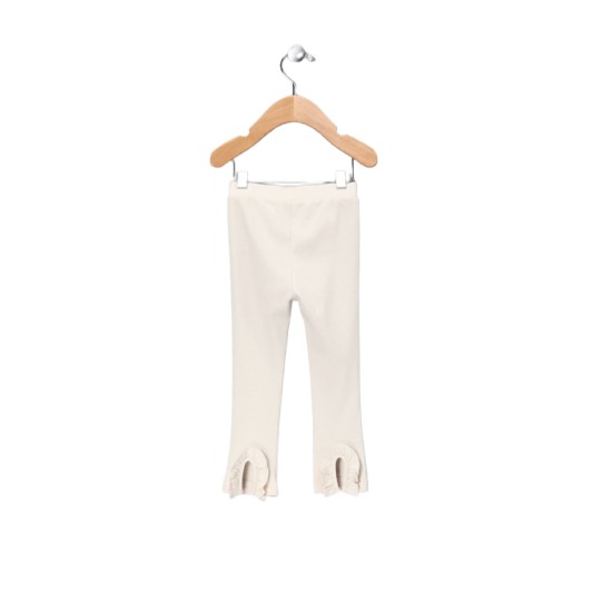  Baby Girls Frilled Pants – Peruvian Pima Cotton, Elastic Waist, Pull-On, Solid Colors, Creme Brulle, 18-24M