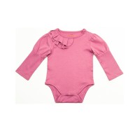 Kidsy Baby Girls Soft Pima Cotton Romper Bodysuit – Long Sleeve, Crewneck, Solid Colors, Dusty Rose, 12-18 M