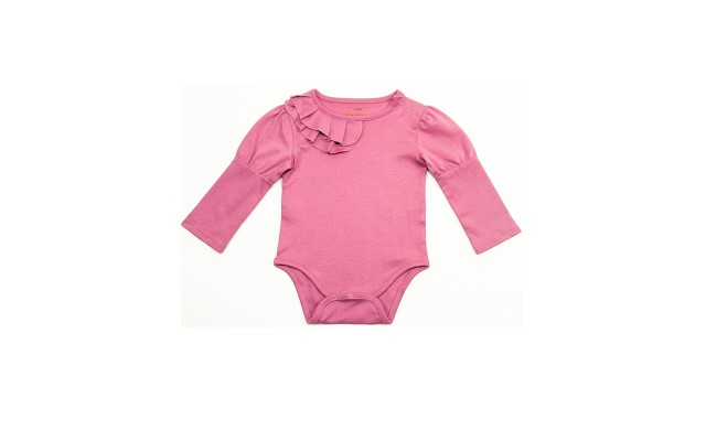  Baby Girls Soft Pima Cotton Romper Bodysuit – Long Sleeve, Crewneck, Solid Colors, Dusty Rose, 12-18 M