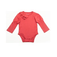Kidsy Baby Girls Soft Pima Cotton Romper Bodysuit – Long Sleeve, Crewneck, Solid Colors, Persimmon, 3-6 M