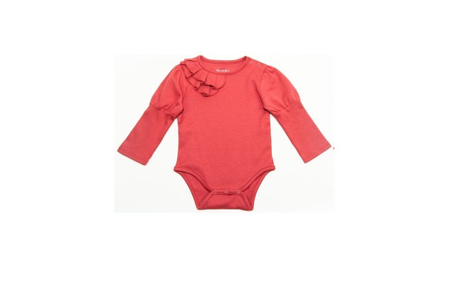  Baby Girls Soft Pima Cotton Romper Bodysuit – Long Sleeve, Crewneck, Solid Colors, Persimmon, 12-18 M