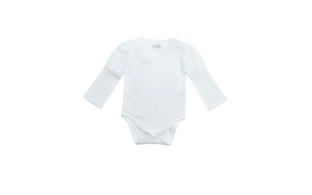  Baby Girls Soft Pima Cotton Romper Bodysuit – Long Sleeve, Crewneck, Solid Colors, Snow, 12-18 M