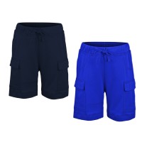 Kidsy Boys Casual Beach Cargo Shorts – Soft Cotton, Pull-On/Drawstring Closure, Two Pockets, 2pc - Midnight/Cobalt, 4