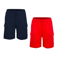 Kidsy Boys Casual Beach Cargo Shorts – Soft Cotton, Pull-On/Drawstring Closure, Two Pockets, 2pc - Midnight/Crimson, 3