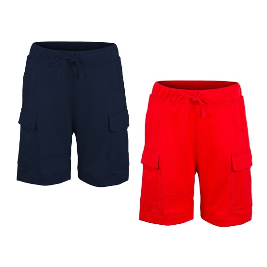  Boys Casual Beach Cargo Shorts – Soft Cotton, Pull-On/Drawstring Closure, Two Pockets, 2pc - Midnight/Crimson, 3