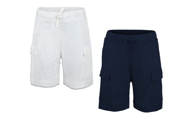  Boys Casual Beach Cargo Shorts – Soft Cotton, Pull-On/Drawstring Closure, Two Pockets, 2pc - White/Midnight, 2