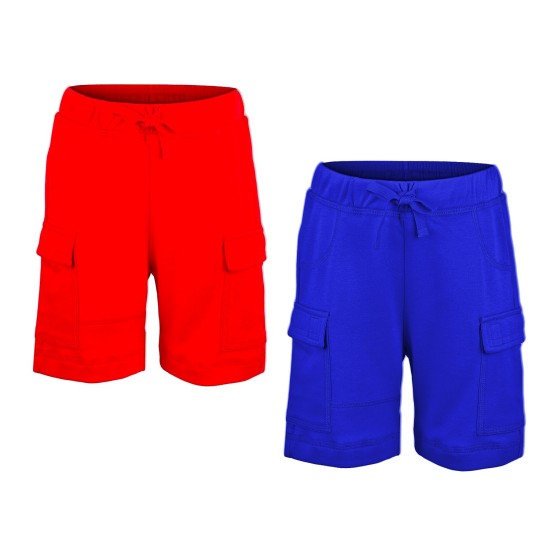  Boys Casual Beach Cargo Shorts – Soft Cotton, Pull-On/Drawstring Closure, Two Pockets, 2pc - Crimson/Cobalt, 2