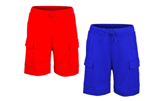  Boys Casual Beach Cargo Shorts – Soft Cotton, Pull-On/Drawstring Closure, Two Pockets, 2pc - Crimson/Cobalt, 2