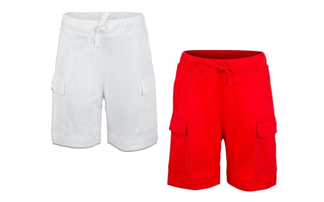  Boys Casual Beach Cargo Shorts – Soft Cotton, Pull-On/Drawstring Closure, Two Pockets, 2pc - White/Crimson, 2