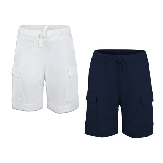  Boys Casual Beach Cargo Shorts – Soft Cotton, Pull-On/Drawstring Closure, Two Pockets, 2pc - White/Midnight, 3