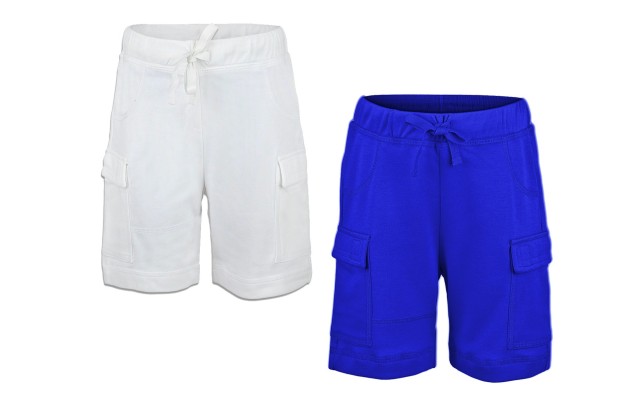  Boys Casual Beach Cargo Shorts – Soft Cotton, Pull-On/Drawstring Closure, Two Pockets, 2pc - White/Cobalt, 2