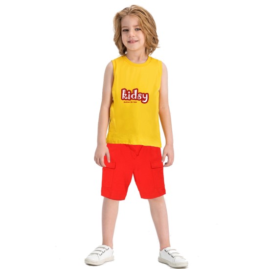  Boys Casual Beach Cargo Shorts – Soft Cotton, Pull-On/Drawstring Closure, Two Pockets, Crimson, 4