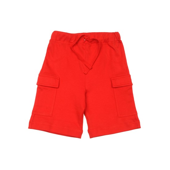  Boys Casual Beach Cargo Shorts – Soft Cotton, Pull-On/Drawstring Closure, Two Pockets, Crimson, 2