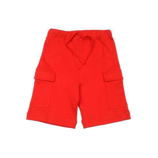  Boys Casual Beach Cargo Shorts – Soft Cotton, Pull-On/Drawstring Closure, Two Pockets, Crimson, 6