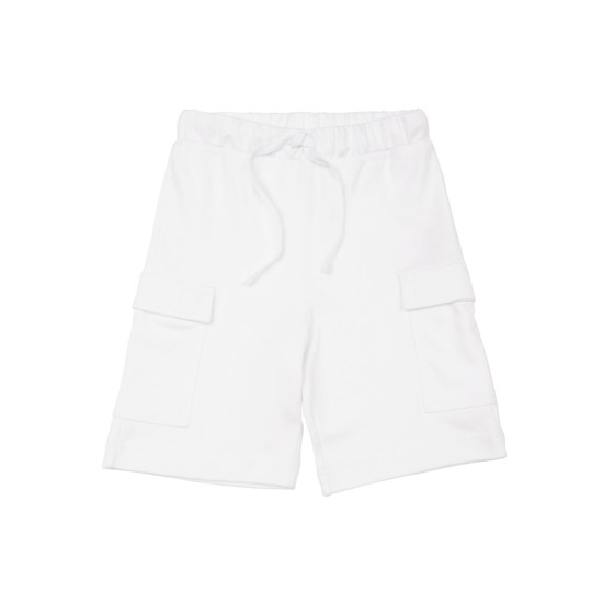  Boys Casual Beach Cargo Shorts – Soft Cotton, Pull-On/Drawstring Closure, Two Pockets, White, 4