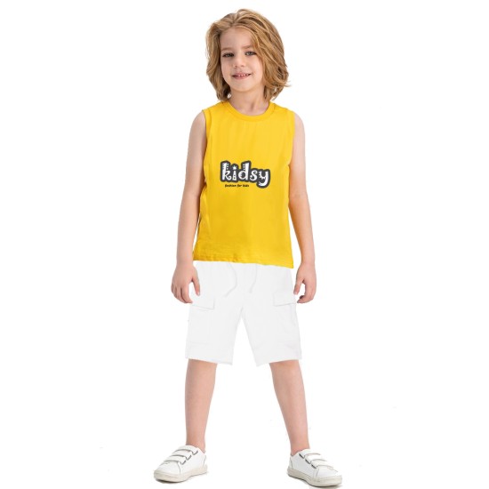  Boys Casual Beach Cargo Shorts – Soft Cotton, Pull-On/Drawstring Closure, Two Pockets, White, 8