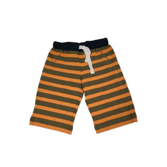  Boys Casual Striped Peruvian Cotton Shorts – Pull-On/Drawstring Closure, Two Pockets, Army Stripe, 2