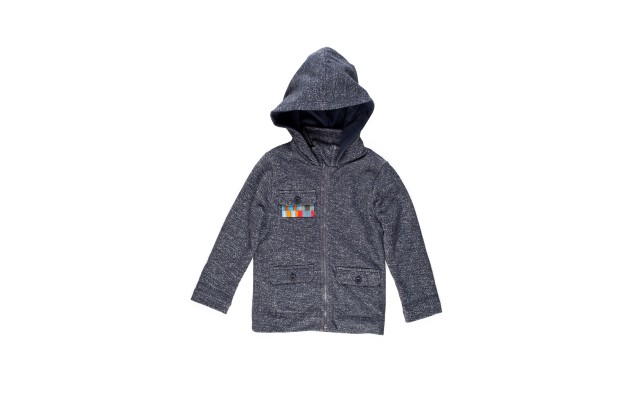  Boys Denim-Looking Cotton Hooded Jacket – Long Sleeve, Zip-Down Closure, Dark Denim, 2