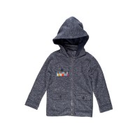 Kidsy Boys Denim-Looking Cotton Hooded Jacket – Long Sleeve, Zip-Down Closure, Dark Denim, 8
