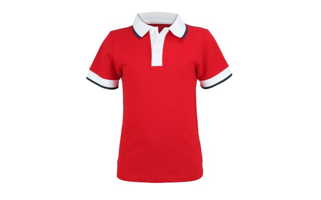  Boys Polo Neck Peruvian Cotton T-Shirt – Short Sleeve, Polo Neck With 3 Buttons, Crimson, 3