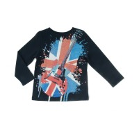Kidsy Boys Rockstar Graphic Printed Peruvian Cotton T-shirt – Long Sleeve, Crewneck, Navy, 6
