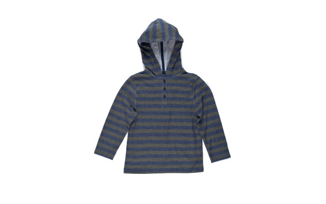  Boys Striped Peruvian Cotton Pullover Hoodie – Long Sleeve, Crewneck With 3 Buttons, Olive/winters Night, 2
