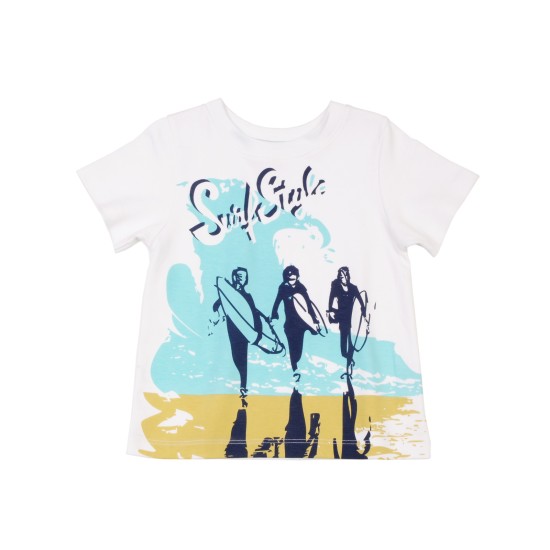  Boys Surf Style Graphic Printed Peruvian Cotton T-shirt – Short Sleeve, Crewneck, White, 3