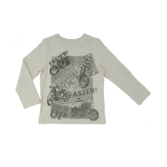  Boys Vintage Choppers Graphic Printed Peruvian Cotton T-shirt – Long Sleeve, Crewneck, Oatmeal Heather, 4