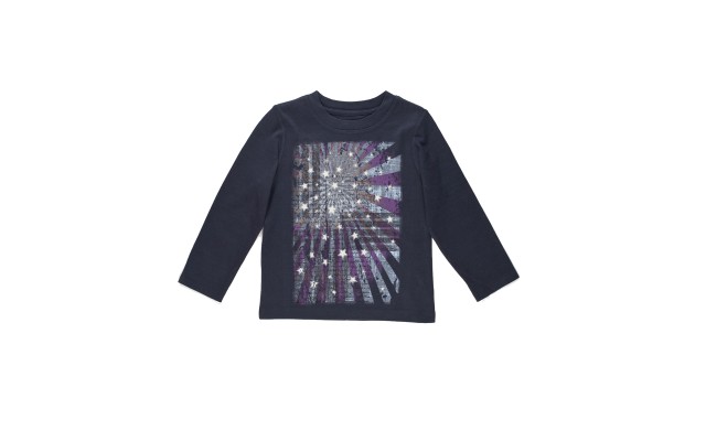  Boys Vintage Stars Graphic Printed Peruvian Cotton T-shirt – Long Sleeve, Crewneck, Navy, 2