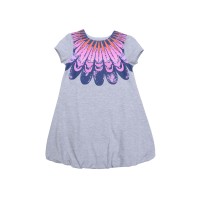 Kidsy Girls Bubble Skirt Peruvian Cotton Dress – Crewneck, Short Sleeve, Heather Grey, 8
