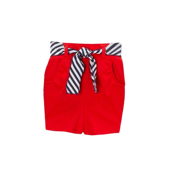  Girls Casual Beach Nautical Shorts – Soft Cotton, Pull-On Closure, Two Pockets, Crimson, 2