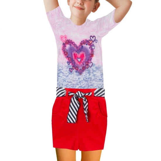  Girls Casual Beach Nautical Shorts – Soft Cotton, Pull-On Closure, Two Pockets, Crimson, 2
