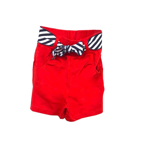  Girls Casual Beach Nautical Shorts – Soft Cotton, Pull-On Closure, Two Pockets, Crimson, 4